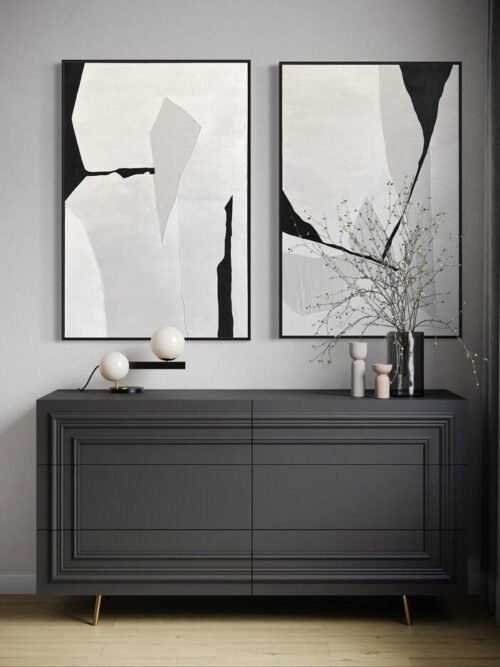 MONOKROM Soyut Tablo | Çerçeveli | 2'li set