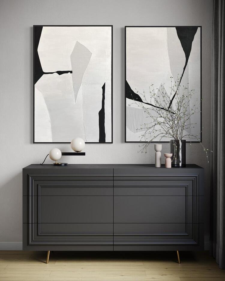 MONOKROM Soyut Tablo | Çerçeveli | 2'li set