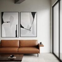 MONOKROM Soyut Tablo | Çerçeveli | 2'li set