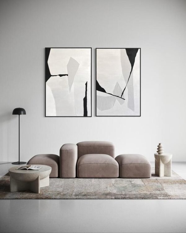 MONOKROM Soyut Tablo | Çerçeveli | 2'li set