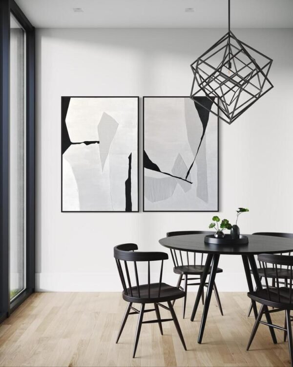 MONOKROM Soyut Tablo | Çerçeveli | 2'li set