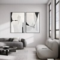 MONOKROM Soyut Tablo | Çerçeveli | 2'li set