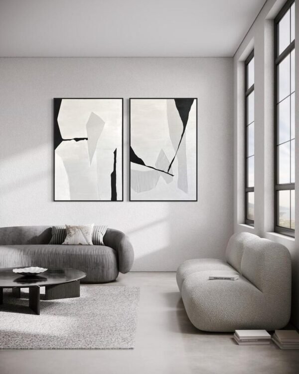 MONOKROM Soyut Tablo | Çerçeveli | 2'li set